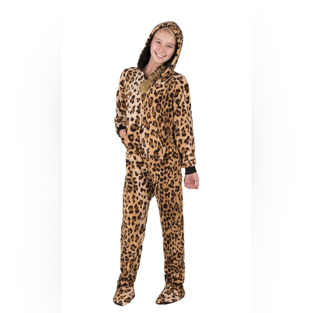 Leopard Print Kids Hooded Onesie Pajamas - Cozy Faux Fur